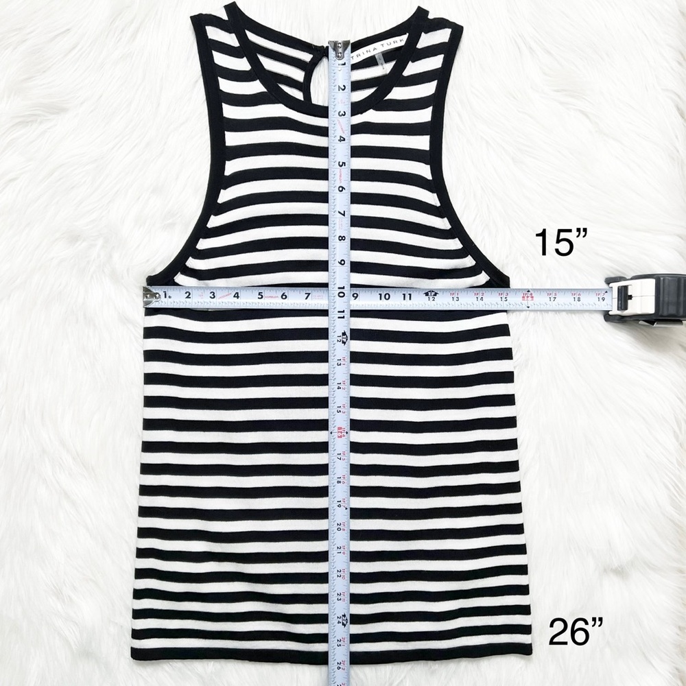 SOLD-Trina Turk Black & White Striped Sleeveless Knit Tank Top - Picture 8 of 8